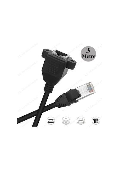 BK Teknoloji Panel Montaj RJ45 Erkek RJ45 Dişi Uzatma Lan Kablosu 3 M