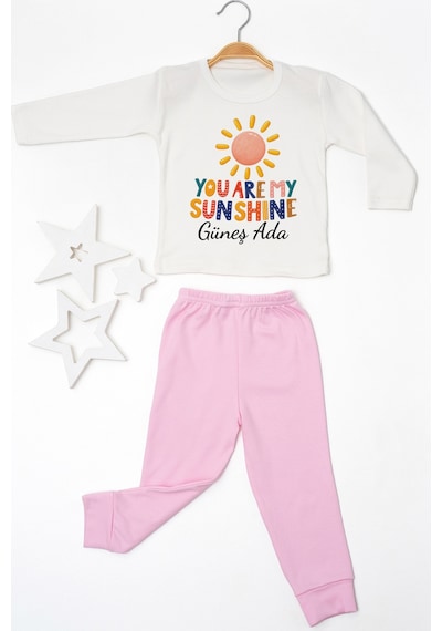 Pia Baby İsimli Kız Çocuk Pijama Takımı %100 Pamuk Penye İsme Özel Baskılı Kişiselleştirilebilir Pijama Seti 20615p14pi Krem