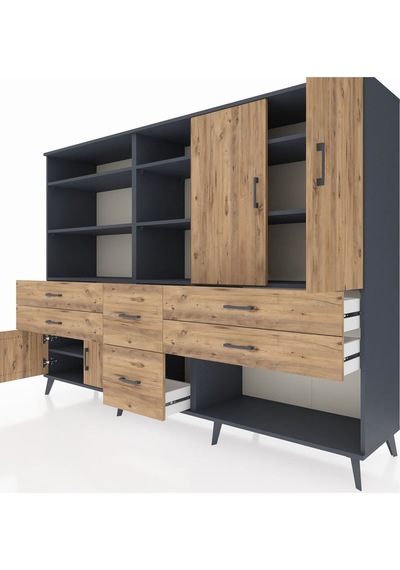 Hyperion Dolap 10 Raflı 6 Çekmeceli 4 Kapaklı 220x44x163 Antrasit Antrasit-çam Hyperion Dolap 10 Raflı 6 Çekmeceli 4 Kapaklı 220x44x163 Antrasit Antrasit-çam
