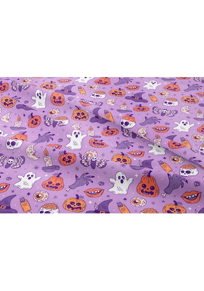 Happy Halloween Lila Zeminli Kesik Parmaklı,kurukafalı,balkabaklı,hayaletler