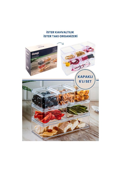 Flora Çok Amaçlı 6'lı Kapaklı Kahvaltılık, Takı Organizer
