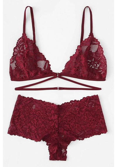 Ang Butik Kadın Bordo Özel Şık Sütyen Külot Takımı