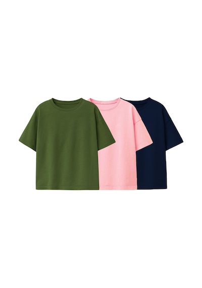 Zuzunga Besic 3'lü Çocuk T-shirt Pembe - Haki - Lacivert Çok Renkli