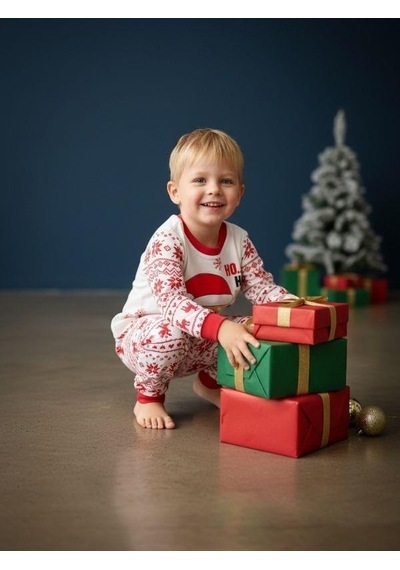 Zekids Çocuk Pamuklu Yılbaşı Temalı Noel Baba Baskılı Pijama Takımı-16589 Renklı