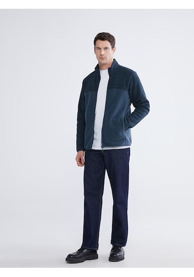 Lcwaıkıkı Basic Petrol Dik Yaka Polar Erkek Fermuarlı Sweatshirt