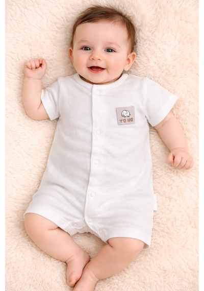 Necix's Erkek Bebek Yazlık Pamuklu Penye Kumaş Tulum 0- 6 Ay 5485 5480 Beyaz Beyaz