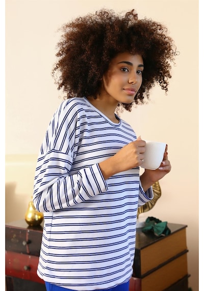 Akbeniz Kadın Uzun Kol 3 İplik Penye Pijama Takım 4185 - M Beyaz
