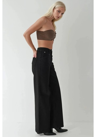 Hiccup Yüksek Bel Wide Leg Kot Pantolon Siyah