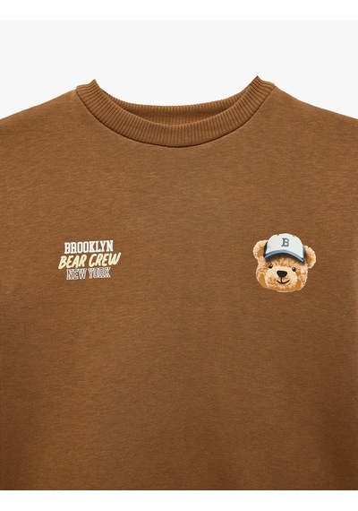 Koton Uzun Kollu Üç İplik Oversize Bisiklet Yaka Ayıcık Baskılı Sweatshirt Kahverengi 7wmb10094tk Kahve
