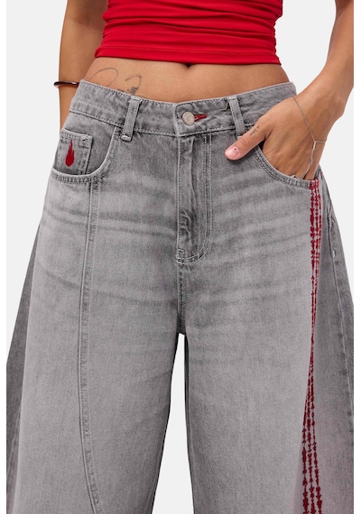 it's basic Kadın Füme 4s6-13 Süper Baggy Nakışlı Özel Tasarım Jort
