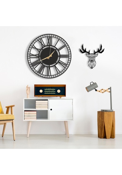 50X50 Dekoratif Duvar Saati + Ahşap Tablo 35 Cm (487861084) Siyah