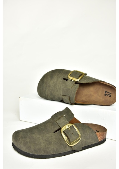Fox Shoes T777589002 Haki Süet Kadın Terlik Haki-süet Haki