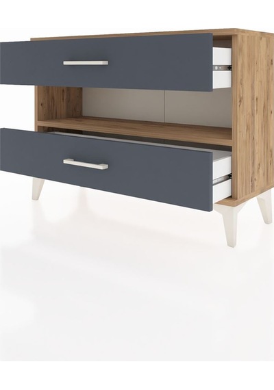 Arges Şifonyer Tek Raflı 2 Çekmeceli 88x30x64 Çam-antrasit Atlas Çam
