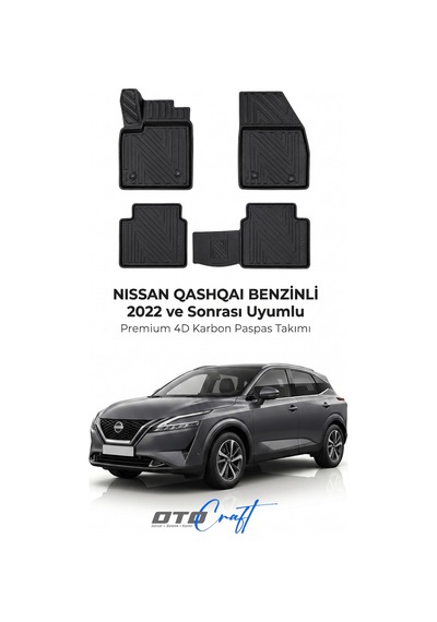 Otocraft Nissan Qashqai Benzinli 2022+ Araca Özel 4d Karbon Oto Paspas Havuzlu Tam Set