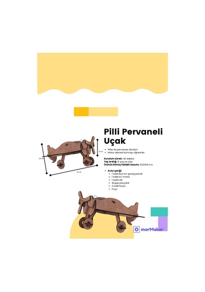 Türk Malı Pilli Pervaneli Uçak Ahşap Oyuncak Stem-a Eğitim Seti Çocuklar İçin Boyanabilir Maket
