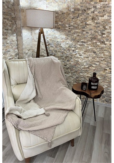 Müslin Koltuk Şalı / Tv Battaniyesi %100 Pamuk 120x180 Cm Ekru