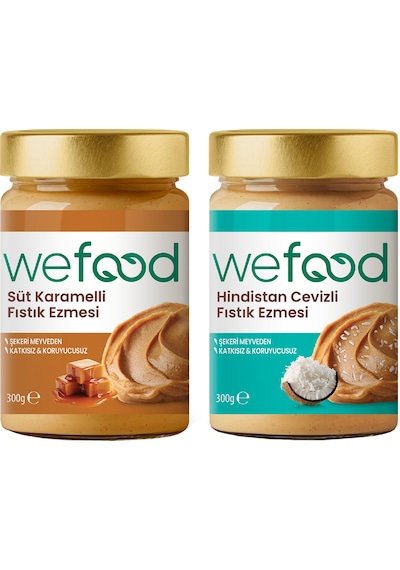 Wefood Süt Karamelli Fıstık Ezmesi 300 Gr + Wefood Hindistan Cevizli Fıstık Ezmesi 300 Gr 8683347037155
