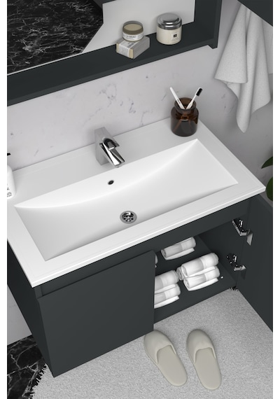 Teta Home Napoli 65 Cm Mdf Banyo Dolabı Seti Antrasit Antrasit