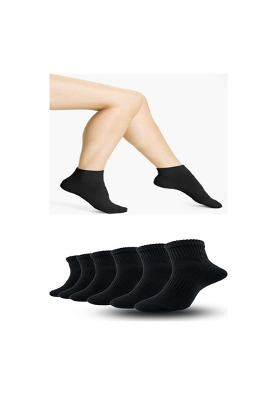 Ozzy Socks 6 Çift Logosuz Siyah Dikişsiz Pamuklu Kisa Tenis Unisex Çorap Siyah