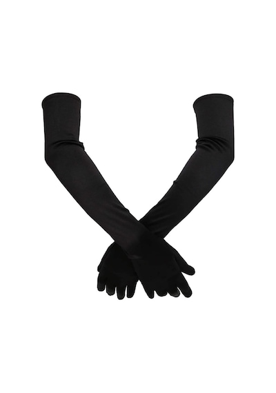 Saten Likrali Uzun Parmaklı Eldiven 58 Cm-dans & Opera Eldiveni Siyah