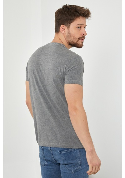 Tarz Cool Erkek Düz Slim Fit Likralı T-shirt Füme