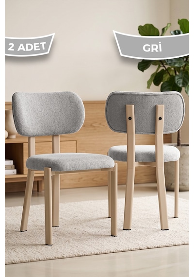 Arlesa Serisi 2 Adet Bukle Kumaş Cappucino Metal İskeletli Mutfak Sandalyesi Gri Sandalye Cappucino İskelet