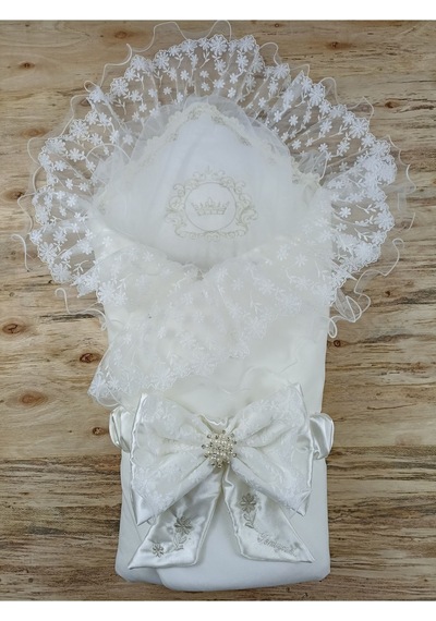 Bebek Battaniyesi Dantelli Bebek Kundağı Oyun Matı Hediyelik Yenidoğan Bebek Sarma Ekru