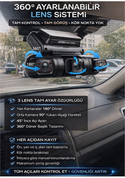 X19 Premium 4 Lens Araç İçi Kamera Wifi Gps 4k Ultra Hd Ön Arka İç Kamera Gece Görüşü Park Modu Dvr
