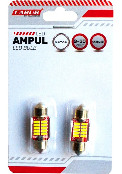 Carub Ampul 9-30v Sofit 31mm 6w 10 Smd Led Canbus Oto İç Aydınlatma Ve Plaka Ampulü Beyaz 2li Set Br0402225