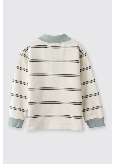 Panço Erkek Bebek Çizgili Yakalı Ekru Sweatshirt Krem