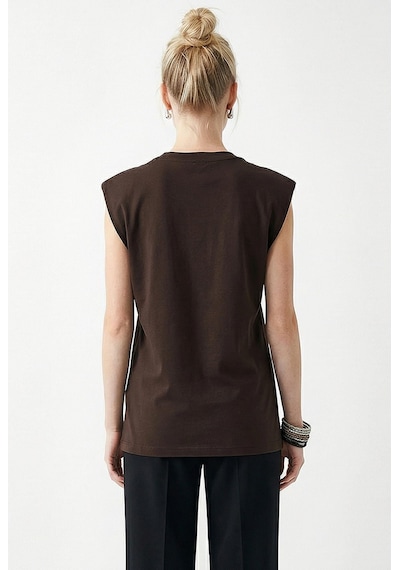 Shade Kadın Taş İşlemeli Vatkalı Omuz Detaylı Pamuk T-shirt 1075 60286066 - Acı Kahve Acı Kahverengi L