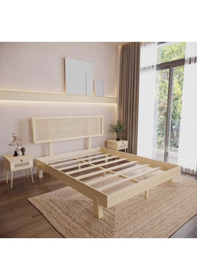 Renazzo Li Lyum Hazeran Başlıklı Masif Ahşap Karyola Vernik 200x200 Vernik - 200 X 200