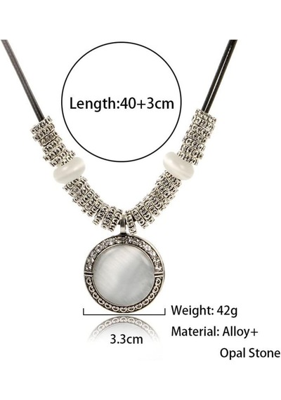 Opal Taşlı Kolye Vintage Collier Deri Örme Halat Zincir 554024451
