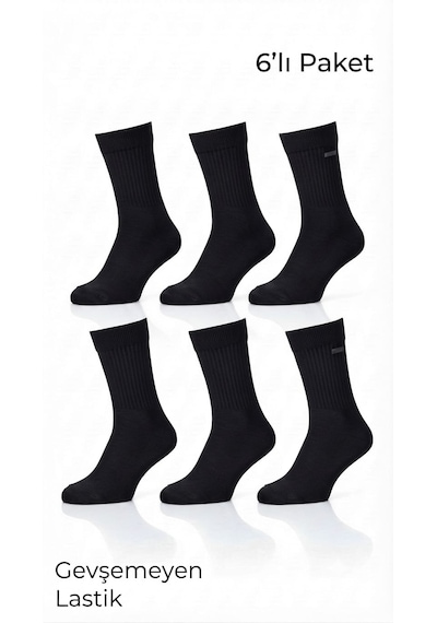Km Collections 6 Çift Pamuklu Tenis Çorap Unisex Siyah