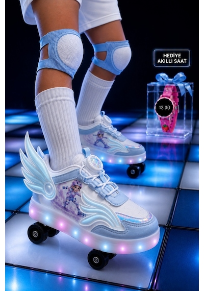 Muggo Wıngs Çocuk Kanat Detaylı Işıklı Patenli Tekerlekli Sneaker Spor Ayakkabı Mavi