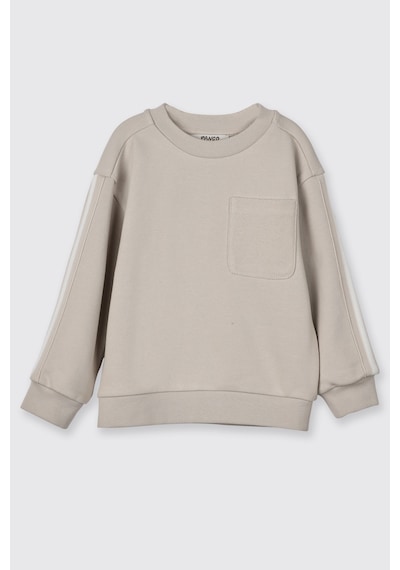 Panço Erkek Bebek Kol Üstü Şerit Detaylı Taş Sweatshirt Gri