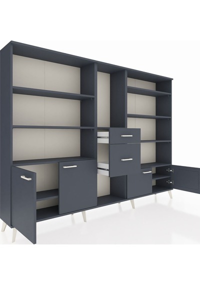 Arges Dolap 10 Raflı 2 Çekmeceli 4 Kapaklı 220x30x163 Antrasit-antrasit Antrasit - Antrasit