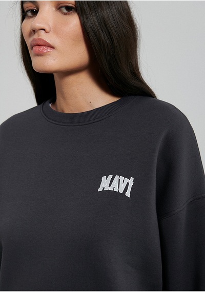 Mavi Logo Baskılı Antrasit Sweatshirt 1611600-82185 Gri
