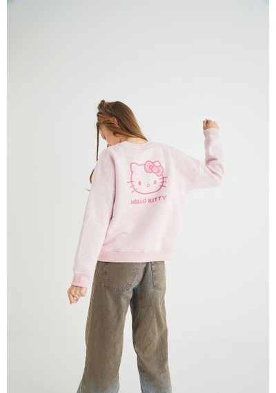 Hello Kitty Lisanslı Baskılı Kalın Pembe Sweatshirt Renkli