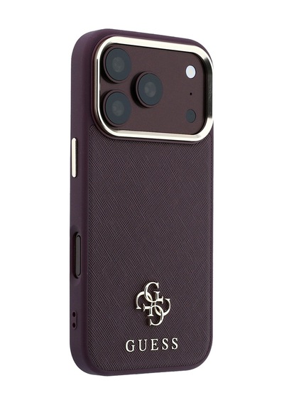 Apple iPhone Uyumlu 18 Pro Kılıf Guess Lisanslı M-safeli Klasik Yazı Ve 4g Logolu Pu Deri Saffiano Kapak Bordo