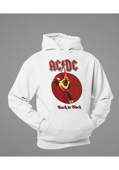 Sevbano Ac Dc Back In Black Baskılı Unisex Oversize Rock Metal Hoodie Beyaz