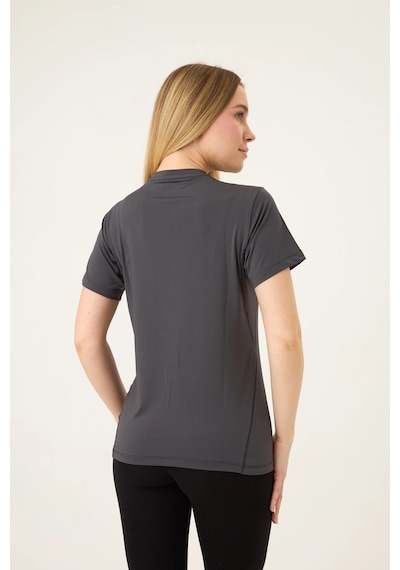 Zoor Kadın Kısa Kol Compression Fitness Gym Spor Body Tshirt Füme