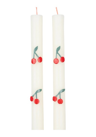 Meri Meri - Cherry Table Candles - Kiraz Desenli Şamdan Mumu - 2 Adet Tüm Yaşlar