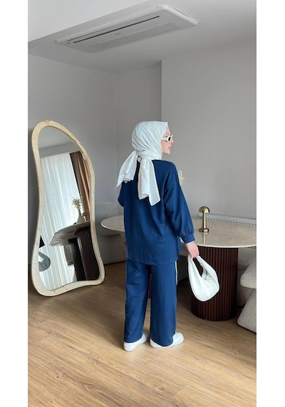 Mihran Butik Olivia Kadın Mevsimlik Penye Alt Üst Spor Ve Rahat Tesettür İkili Takım Lacivert
