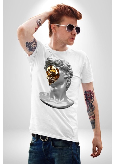 Modern Sanat Apollo Unisex Unisex Beyaz Organik Baskılı T-shirt Penye Yüksek Kalite Beyaz
