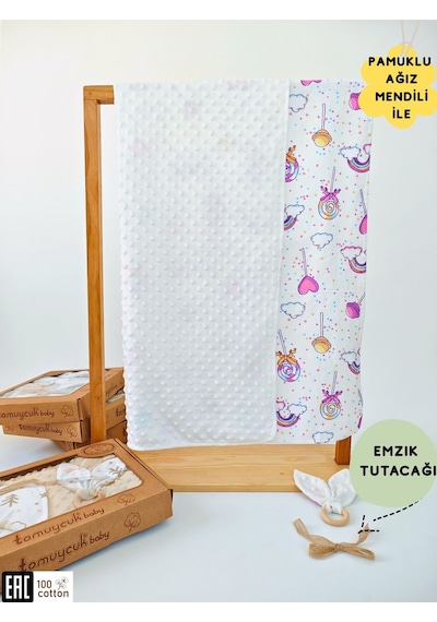 Nohut Desenli %100 Pamuklu Çift Katlı Bebek Battaniyesi 85x85 Cm Kız/erkek Kundak & Mevsimlik Örtü Ekru
