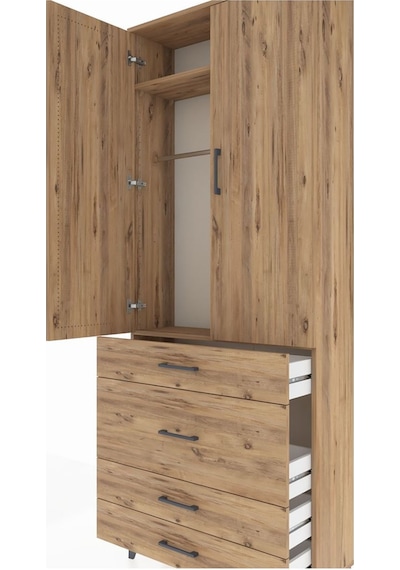 Arges Dolap 2 Raflı 4 Çekmeceli Tek Askılı 88x30x221 Çam-çam Atlas Çam