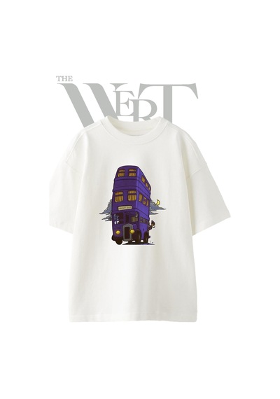 Thewert Knight Bus Tasarım Baskılı Ünisex Beyaz Oversize T-shirt