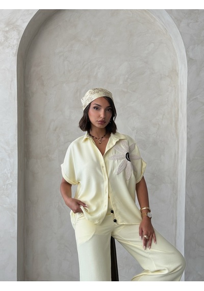Verymoda Çiçek Detaylı Gömlek D2890 Sarı
