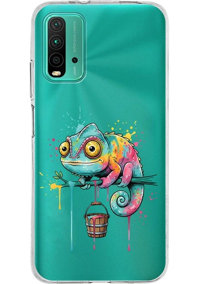 Poco M3 İle Uyumlu Splash Bukalemun Tasarımlı Şeffaf Silikon Kılıf Şeffaf